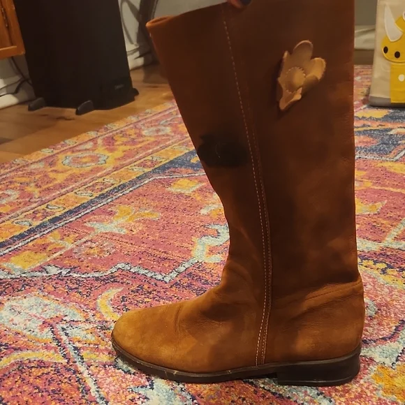 Brown Suede Boots with Flower Accents - Picture 2 of 8